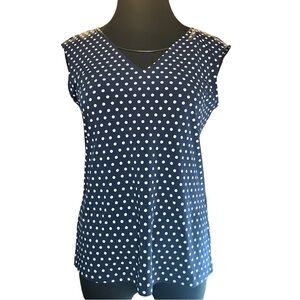 NWT Calvin Klein Navy Blue White Polka Dot Sleeveless Blouse Top